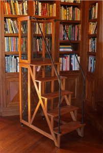 Library Ladder - custom woodwork by Design in Wood, Petaluma, CA. Andrew Jacobson - (707) 765-9885